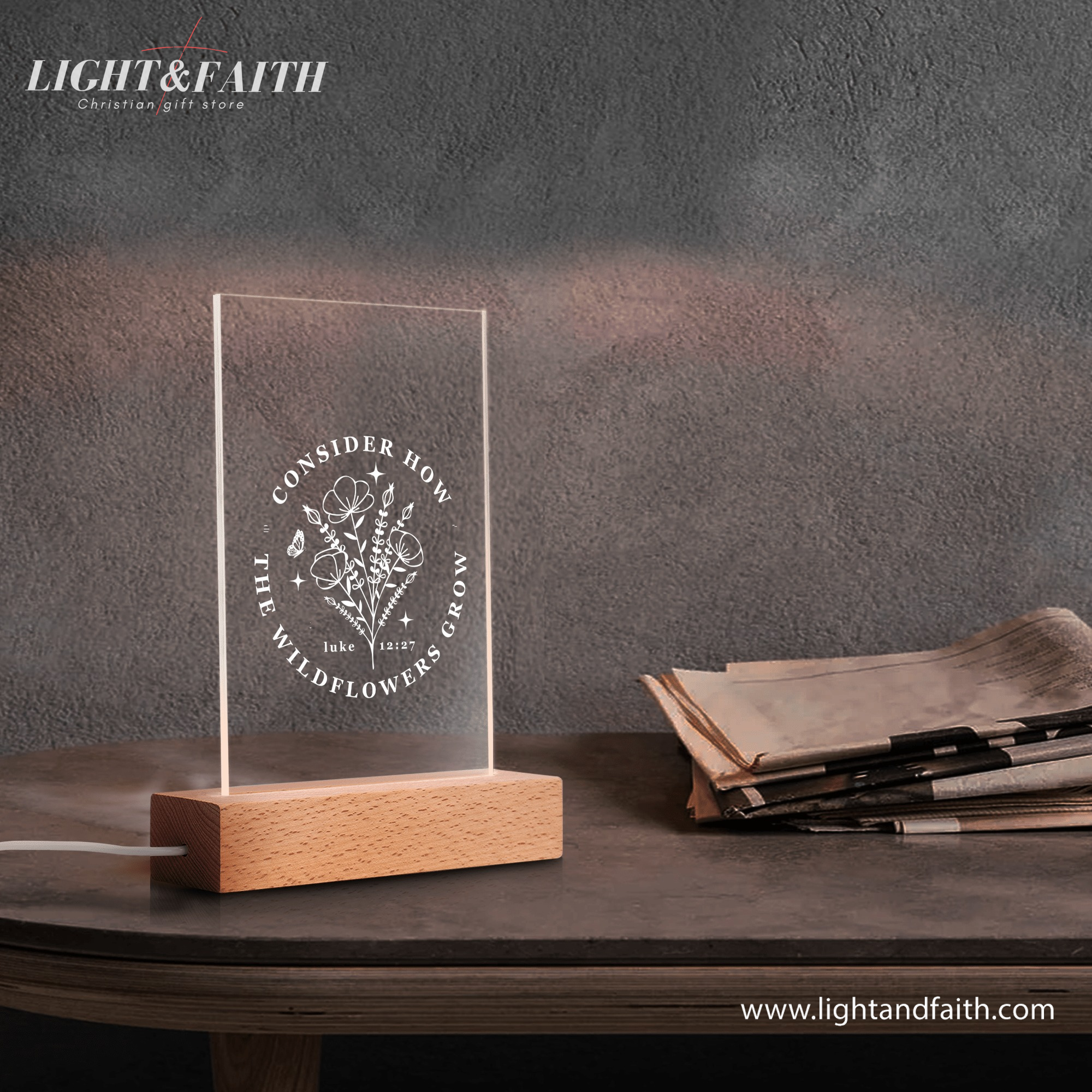 Consider How - Luke 12:27 LED Light, Christian Bible Verse Lamp, Christian Home Decor, Faith Based Decor, Religious LED Light. NLLAF11